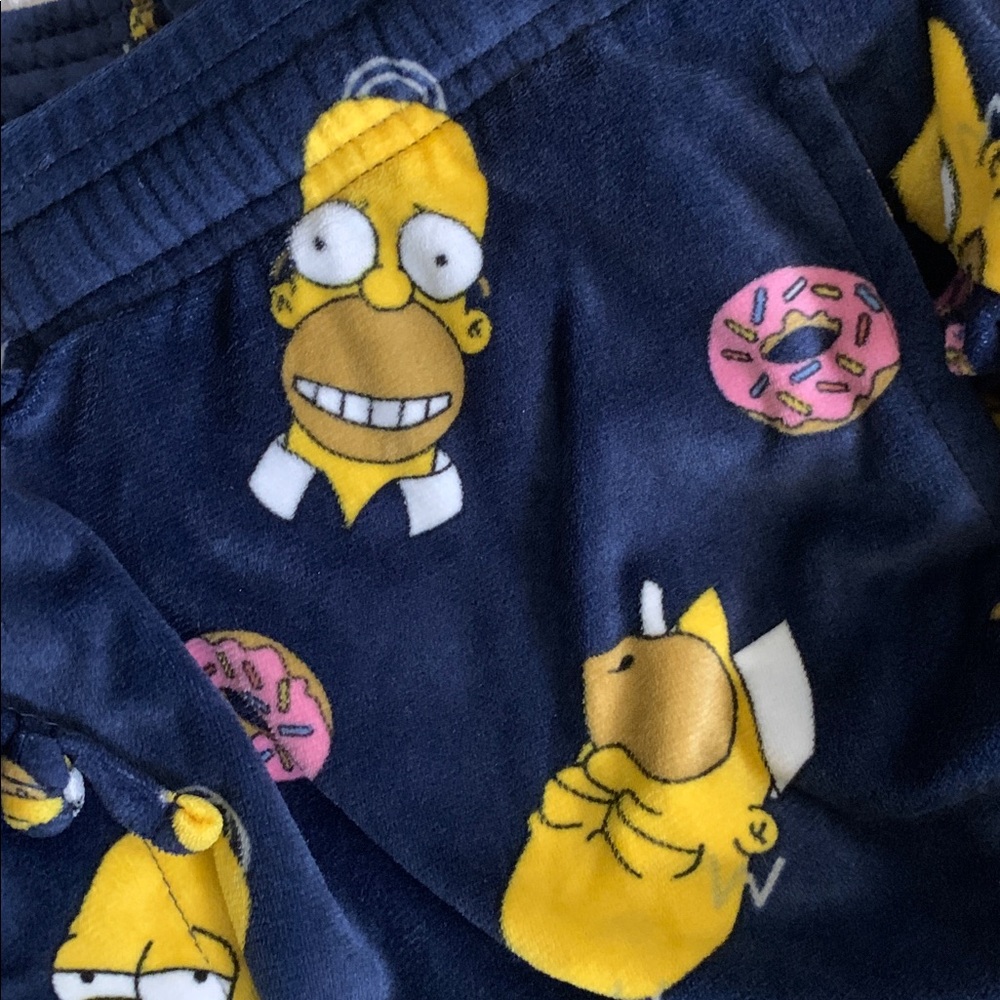 The Simpsons Homer Faces & Sprinkle Donut Soft Velour Navy Pajama Pants M/L - Picture 5 of 5